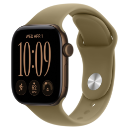 Часы Apple Watch Series 12, 42 мм, алюминий цвета «темный бронзовый» спортивный ремешок оливкового цвета S/M