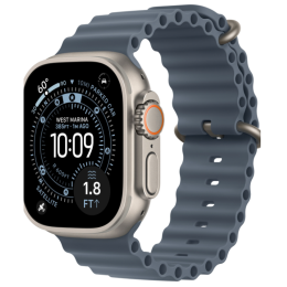 Apple Watch Ultra 3, 49 мм, титан светлого цвета, ремешок Ocean цвета «якорный синий» (2025)